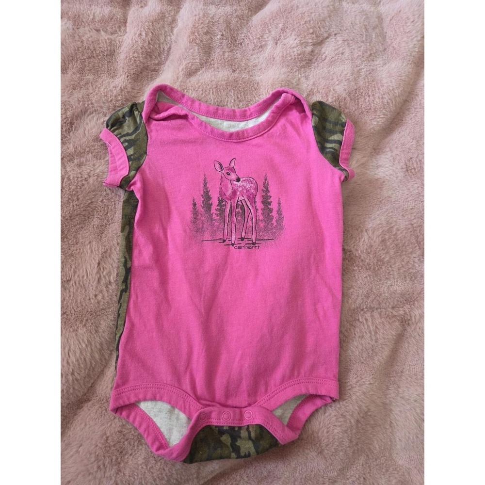 Carhartt baby girls pink deer graphic onesie  6 mos